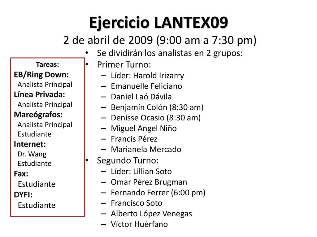 Ejercicio LANTEX09 2 de abril de 2009 (9:00 am a 7:30 pm)