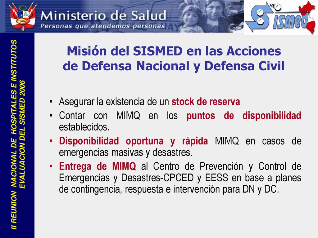 Misión del SISMED en las Acciones de Defensa Nacional y Defensa Civil