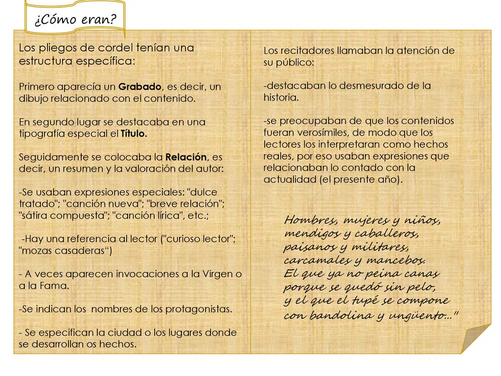 ¿Cómo eran Los pliegos de cordel tenían una estructura específica: