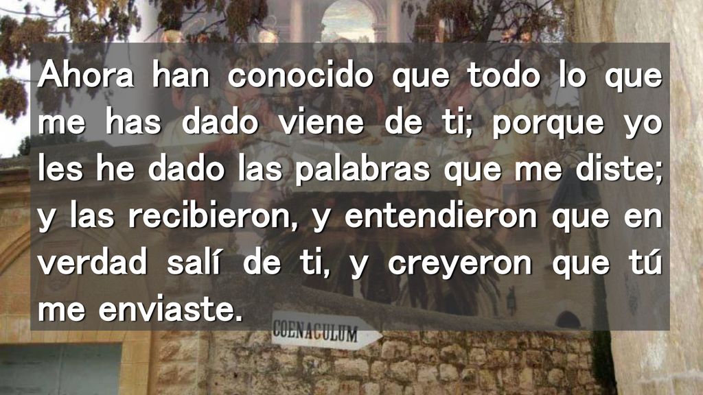 Ahora han conocido que todo lo que me has dado viene de ti; porque yo les he dado las palabras que me diste; y las recibieron, y entendieron que en verdad salí de ti, y creyeron que tú me enviaste.