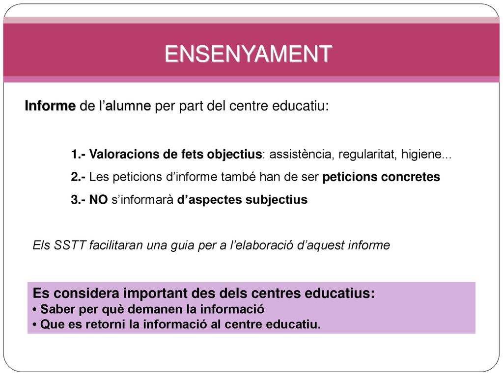 ENSENYAMENT Informe de l’alumne per part del centre educatiu: