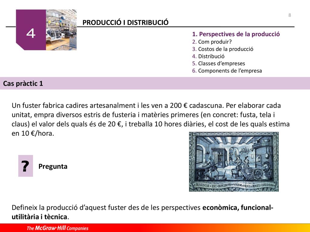 8 Perspectives de la producció. Com produir Costos de la producció. Distribució. Classes d’empreses.