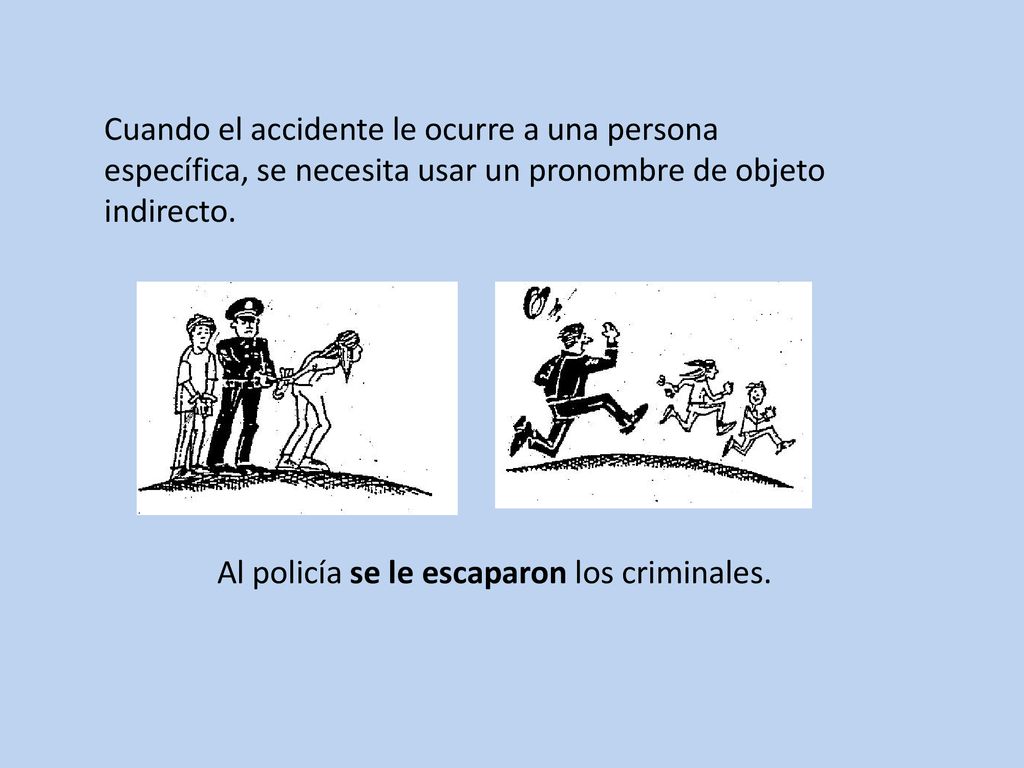 Cuando el accidente le ocurre a una persona específica, se necesita usar un pronombre de objeto indirecto.