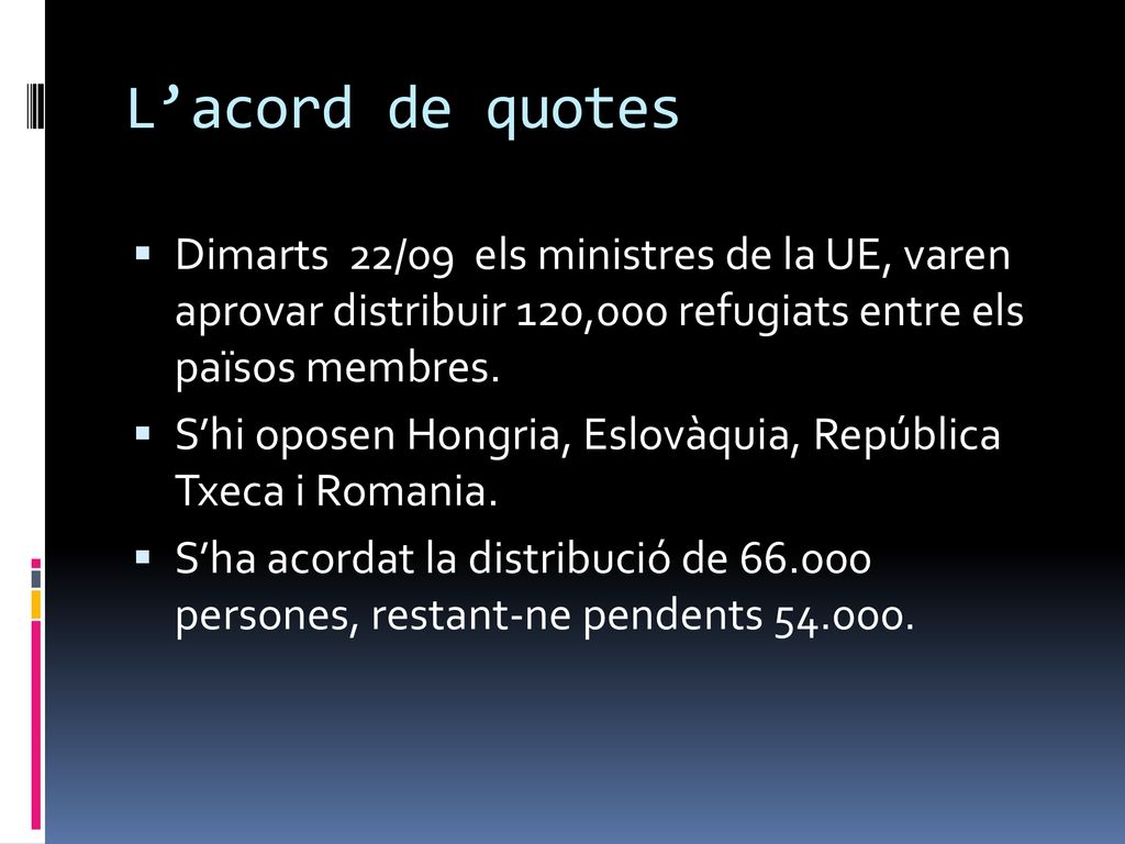 L’acord de quotes Dimarts 22/09 els ministres de la UE, varen aprovar distribuir 120,000 refugiats entre els països membres.