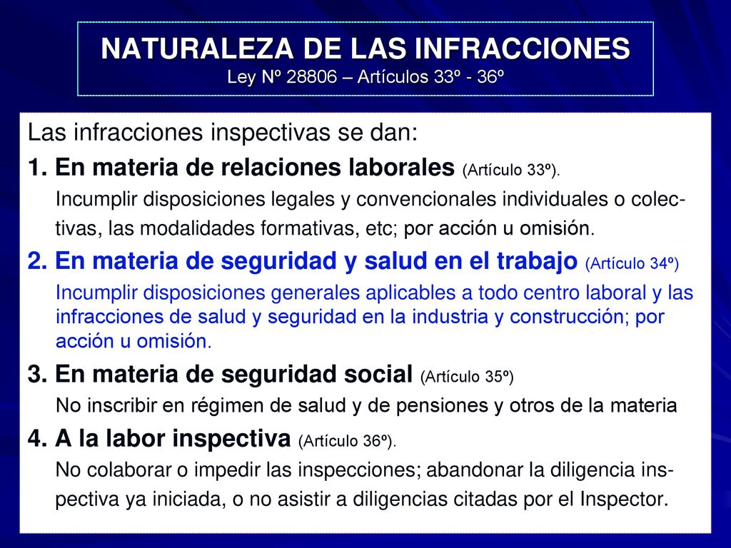 NATURALEZA DE LAS INFRACCIONES Ley Nº – Artículos 33º - 36º