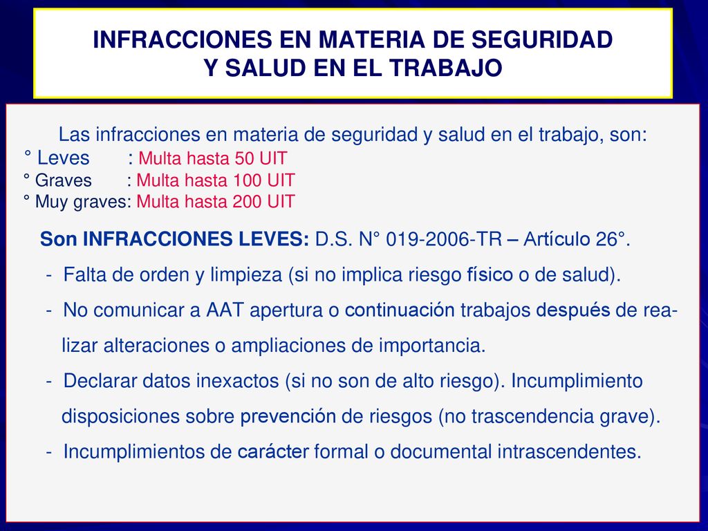 INFRACCIONES EN MATERIA DE SEGURIDAD Y SALUD EN EL TRABAJO
