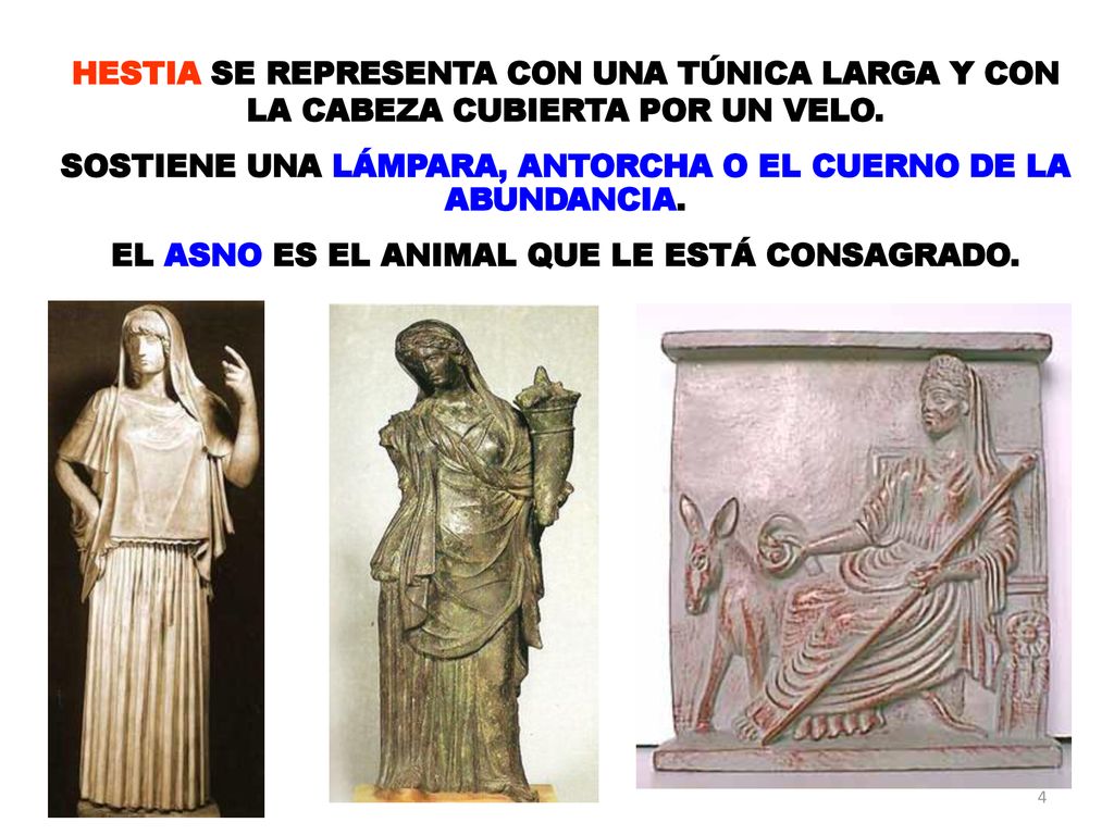 SOSTIENE UNA LÁMPARA, ANTORCHA O EL CUERNO DE LA ABUNDANCIA.
