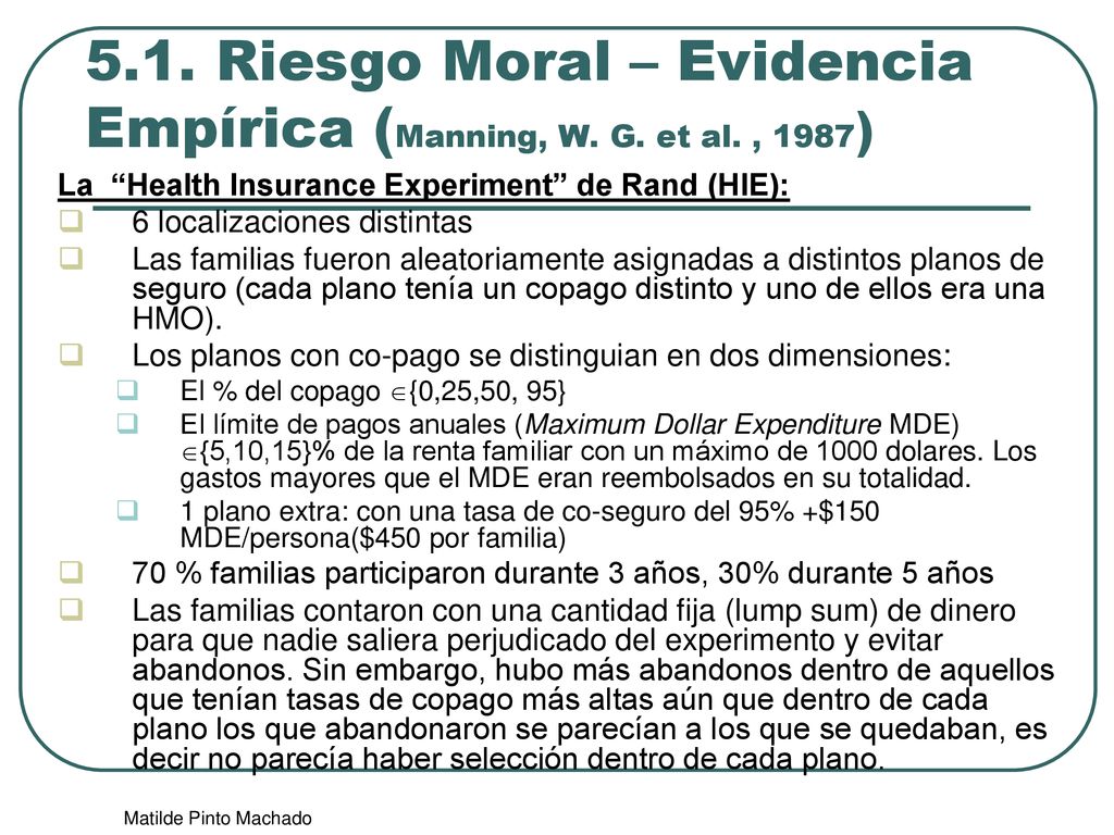 5.1. Riesgo Moral – Evidencia Empírica (Manning, W. G. et al. , 1987)