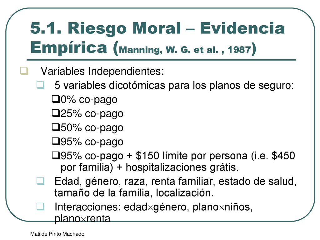 5.1. Riesgo Moral – Evidencia Empírica (Manning, W. G. et al. , 1987)