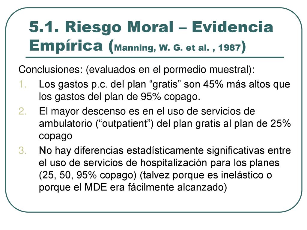 5.1. Riesgo Moral – Evidencia Empírica (Manning, W. G. et al. , 1987)