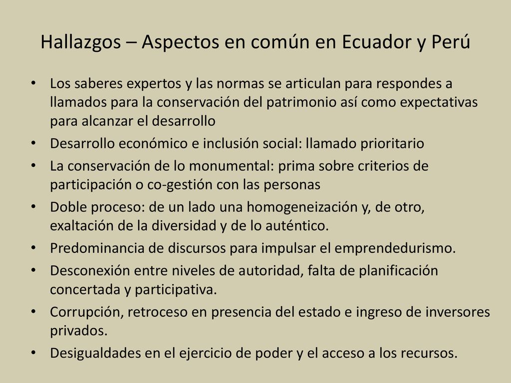 Hallazgos – Aspectos en común en Ecuador y Perú