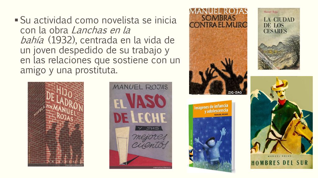Su actividad como novelista se inicia con la obra Lanchas en la bahía (1932), centrada en la vida de un joven despedido de su trabajo y en las relaciones que sostiene con un amigo y una prostituta.