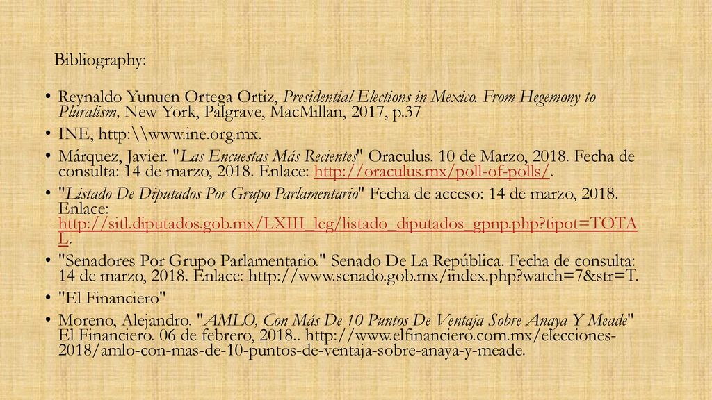 Bibliography: Reynaldo Yunuen Ortega Ortiz, Presidential Elections in Mexico. From Hegemony to Pluralism, New York, Palgrave, MacMillan, 2017, p.37.
