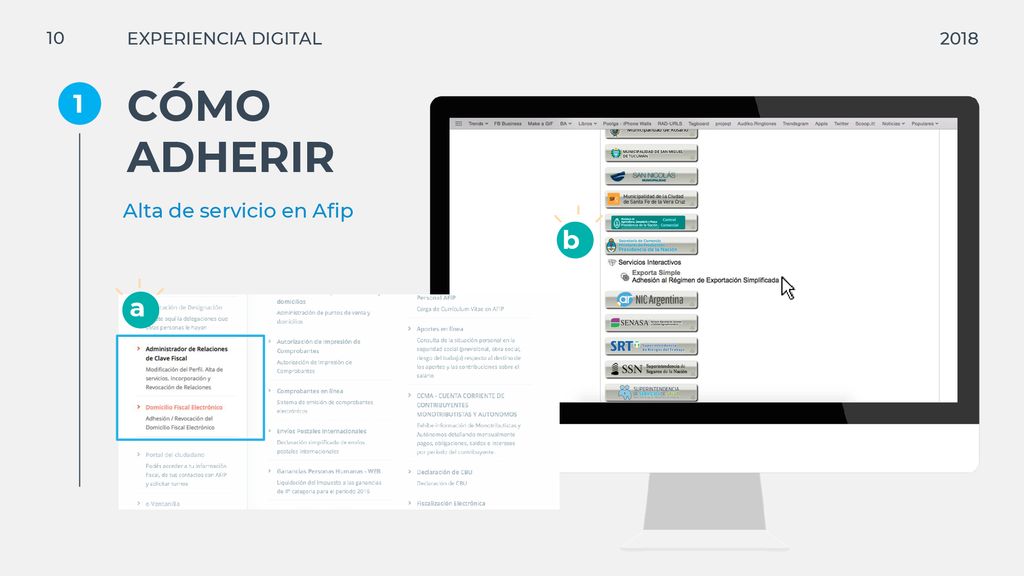 CÓMO ADHERIR 1 b a a Alta de servicio en Afip 10 EXPERIENCIA DIGITAL