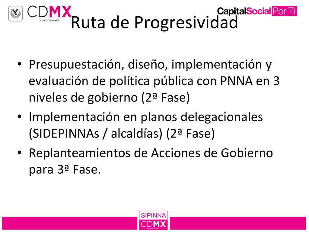 Ruta de Progresividad Presupuestación, diseño, implementación y evaluación de política pública con PNNA en 3 niveles de gobierno (2ª Fase)