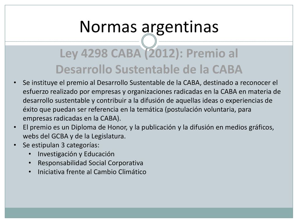 Ley 4298 CABA (2012): Premio al Desarrollo Sustentable de la CABA