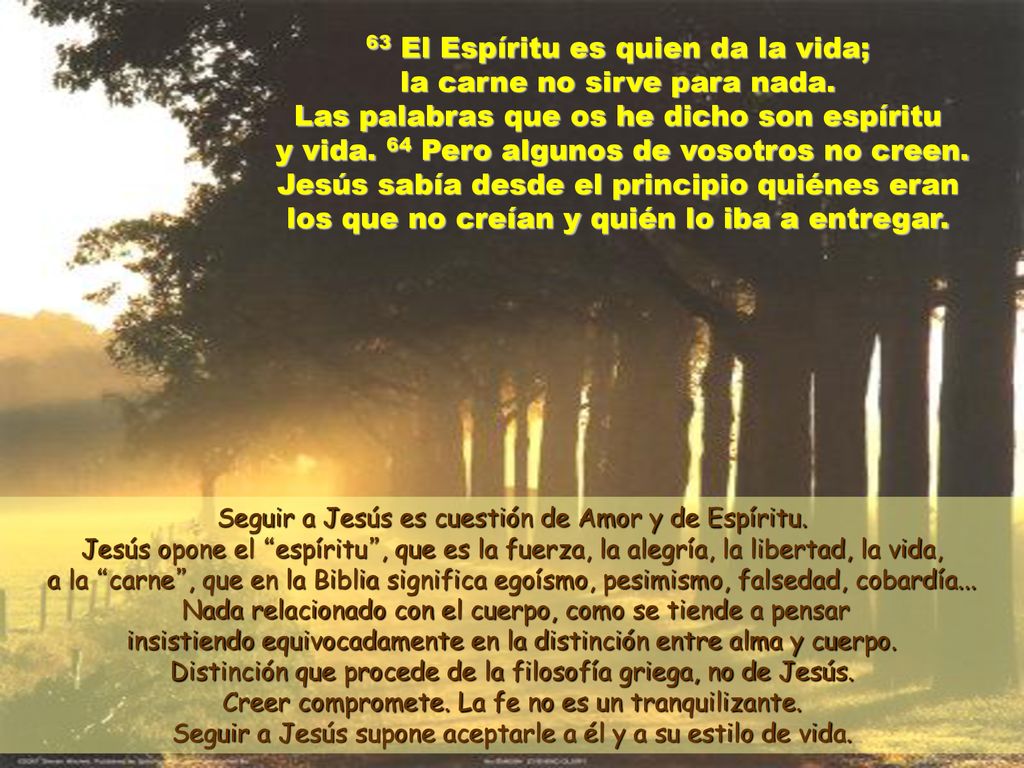 63 El Espíritu es quien da la vida; la carne no sirve para nada