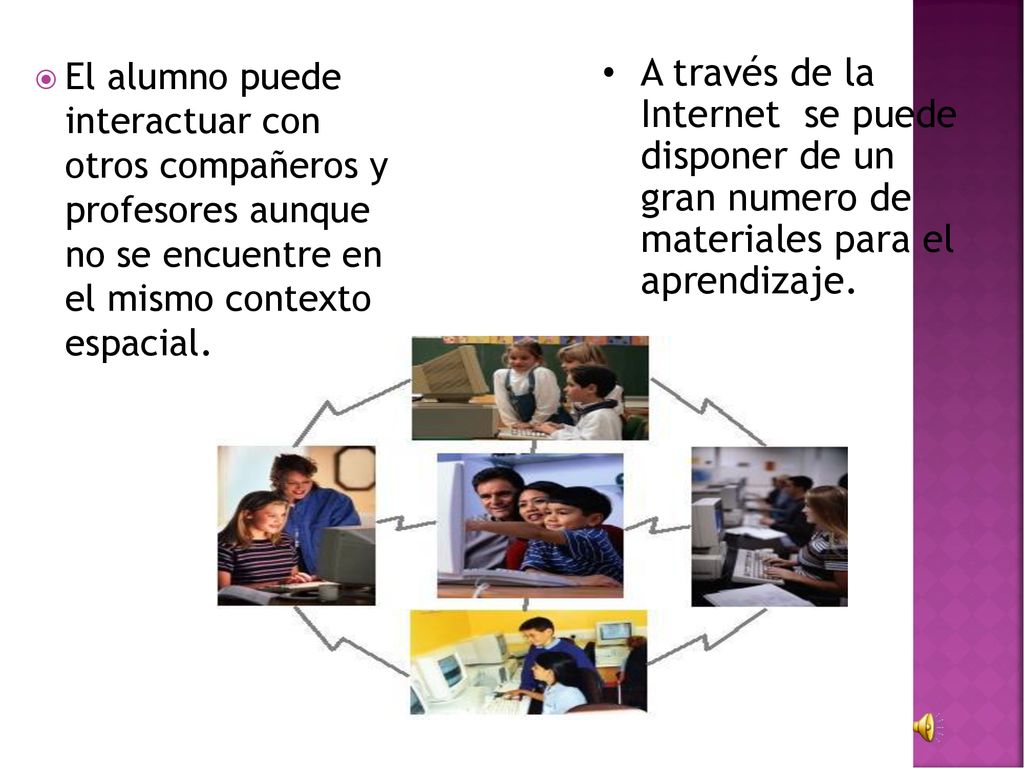 El alumno puede interactuar con otros compañeros y profesores aunque no se encuentre en el mismo contexto espacial.