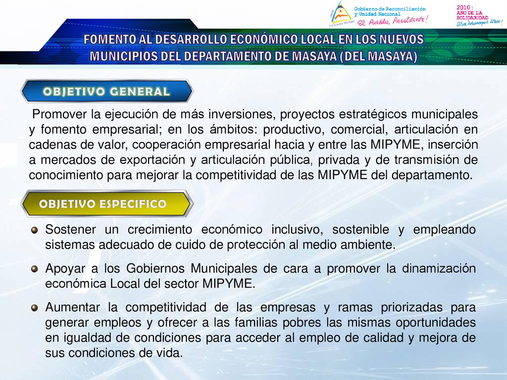 FOMENTO AL DESARROLLO ECONÓMICO LOCAL EN LOS NUEVOS MUNICIPIOS DEL DEPARTAMENTO DE MASAYA (DEL MASAYA)
