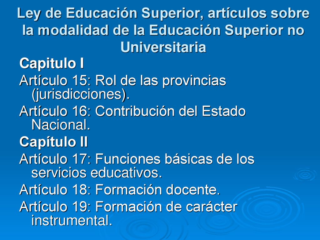 Ley de Educación Superior, artículos sobre la modalidad de la Educación Superior no Universitaria