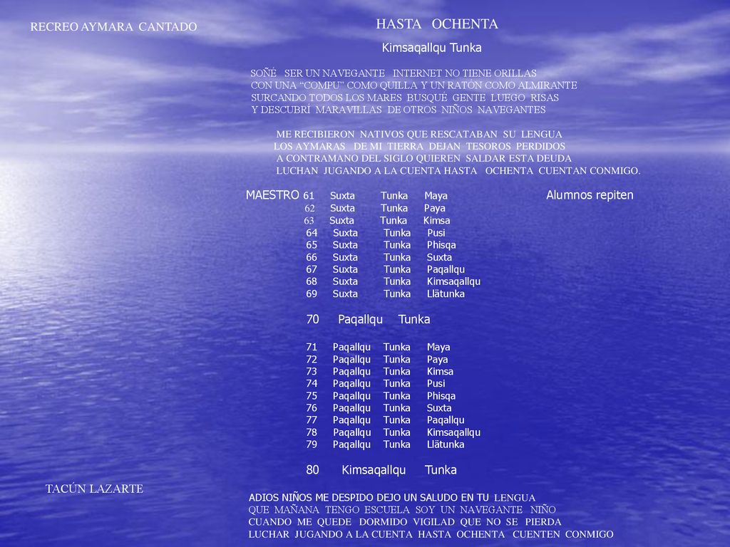 MAESTRO 61 Suxta Tunka Maya Alumnos repiten RECREO AYMARA CANTADO