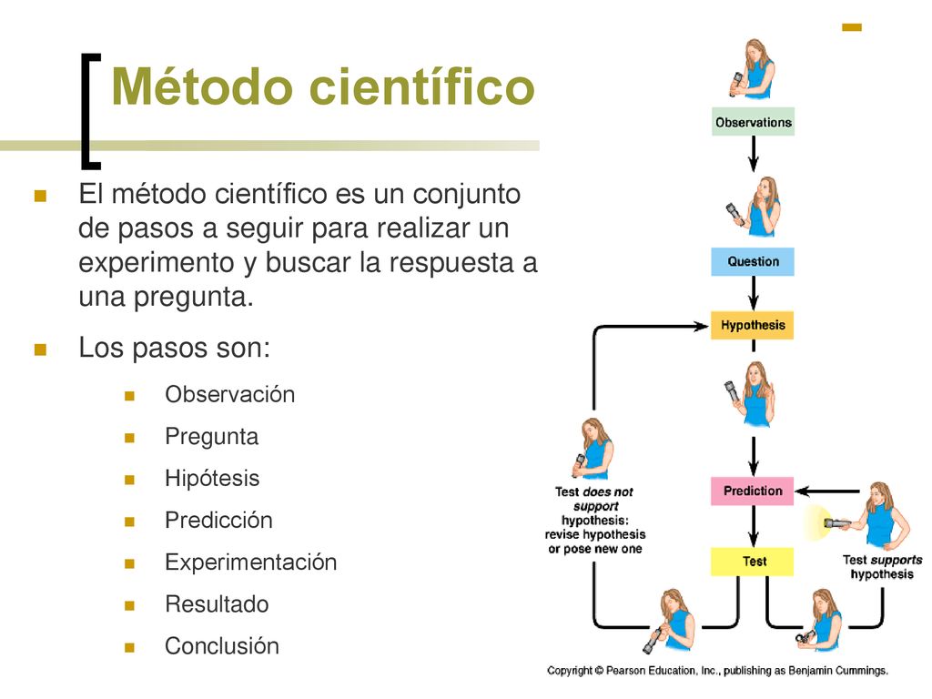 Método científico El método científico es un conjunto de pasos a seguir para realizar un experimento y buscar la respuesta a una pregunta.