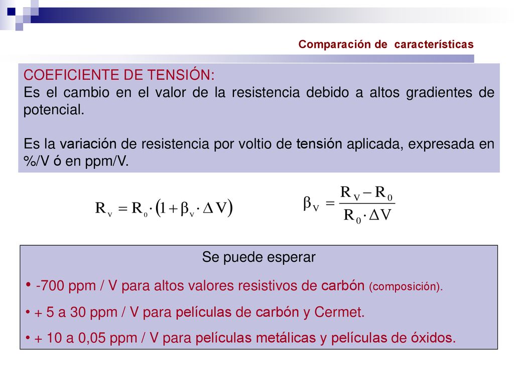 • -700 ppm / V para altos valores resistivos de carbón (composición).