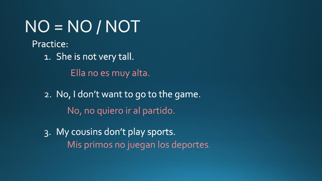 NO = NO / NOT Practice: She is not very tall.