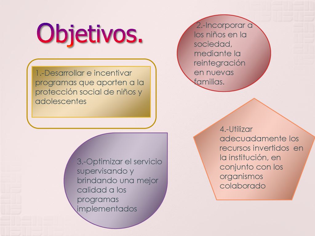Objetivos. 2.-Incorporar a los niños en la sociedad, mediante la reintegración en nuevas familias.