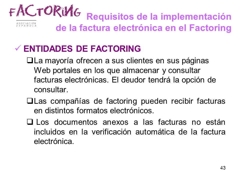 Requisitos de la implementación de la factura electrónica en el Factoring