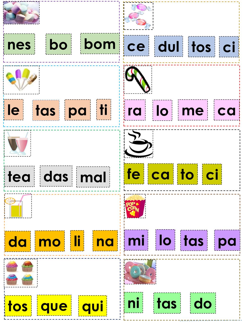 nes bo. bom. ce. dul. tos. ci. le. tas. pa. ti. ra. lo. me. ca. fe. ca. to. tea. das.