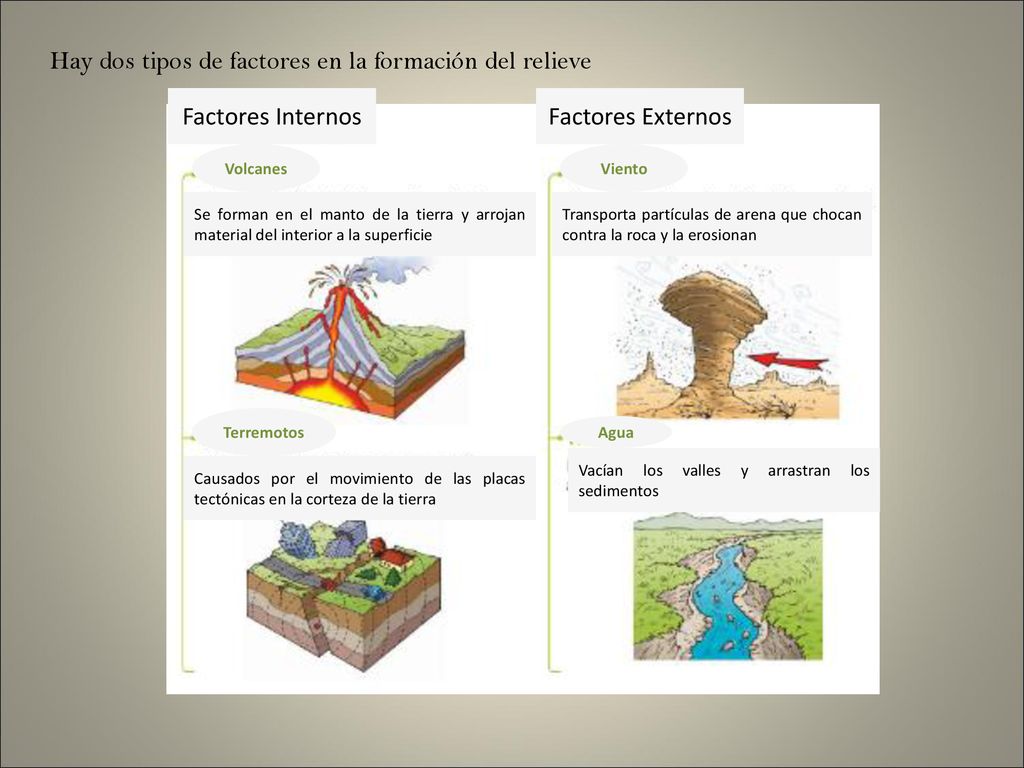 Hay dos tipos de factores en la formación del relieve
