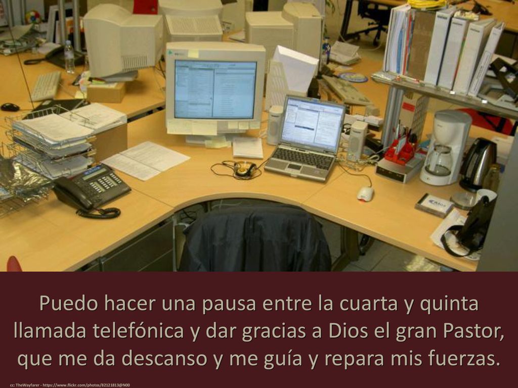 Puedo hacer una pausa entre la cuarta y quinta llamada telefónica y dar gracias a Dios el gran Pastor, que me da descanso y me guía y repara mis fuerzas.