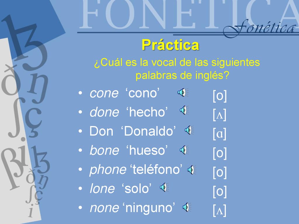 ¿Cuál es la vocal de las siguientes palabras de inglés