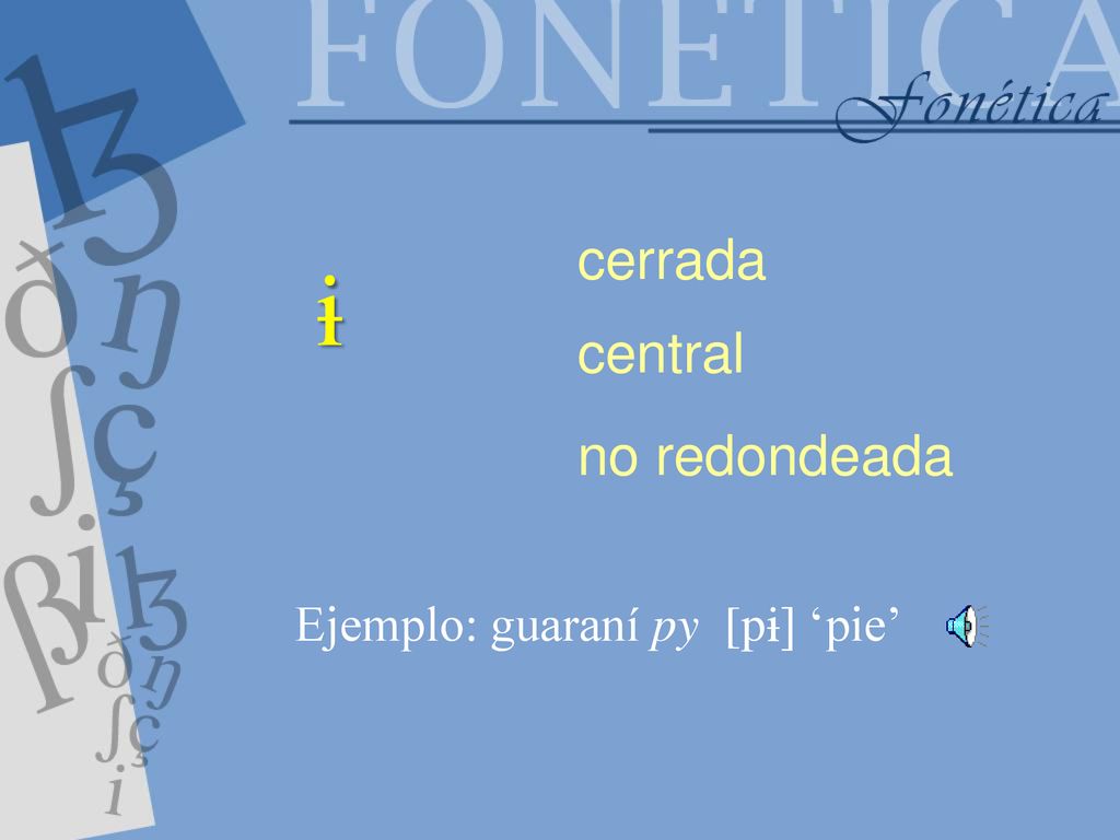 cerrada  central no redondeada Ejemplo: guaraní py [p] ‘pie’