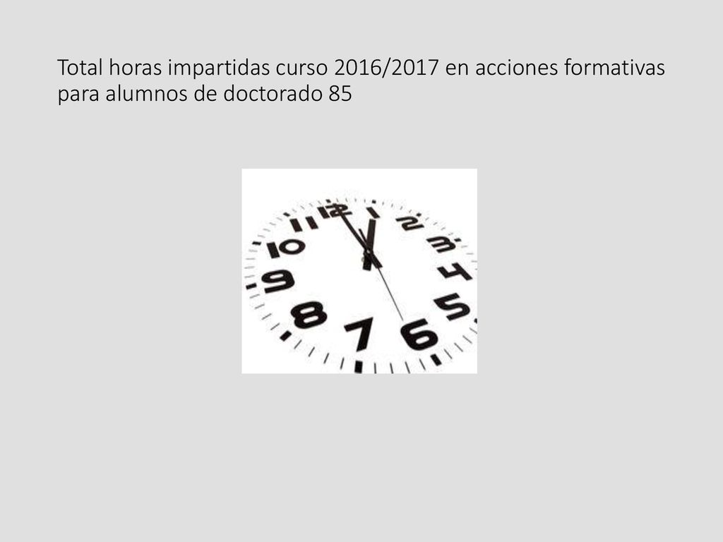 Total horas impartidas curso 2016/2017 en acciones formativas para alumnos de doctorado 85