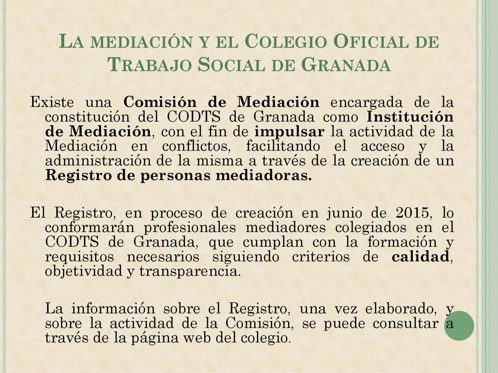 La mediación y el Colegio Oficial de Trabajo Social de Granada
