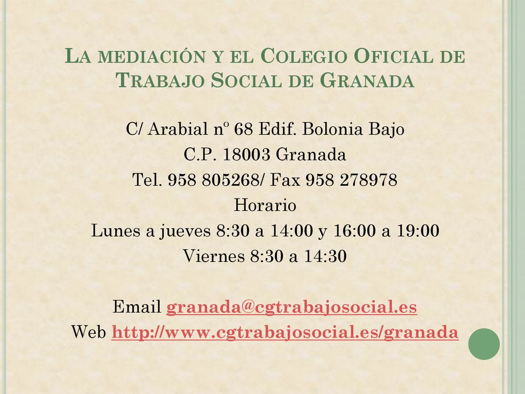 La mediación y el Colegio Oficial de Trabajo Social de Granada