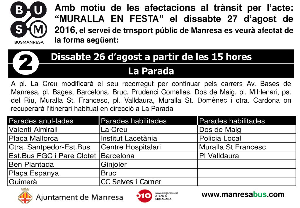 Dissabte 26 d’agost a partir de les 15 hores