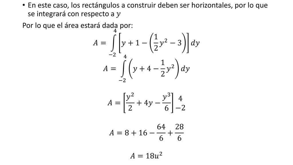 En este caso, los rectángulos a construir deben ser horizontales, por lo que se integrará con respecto a 𝑦