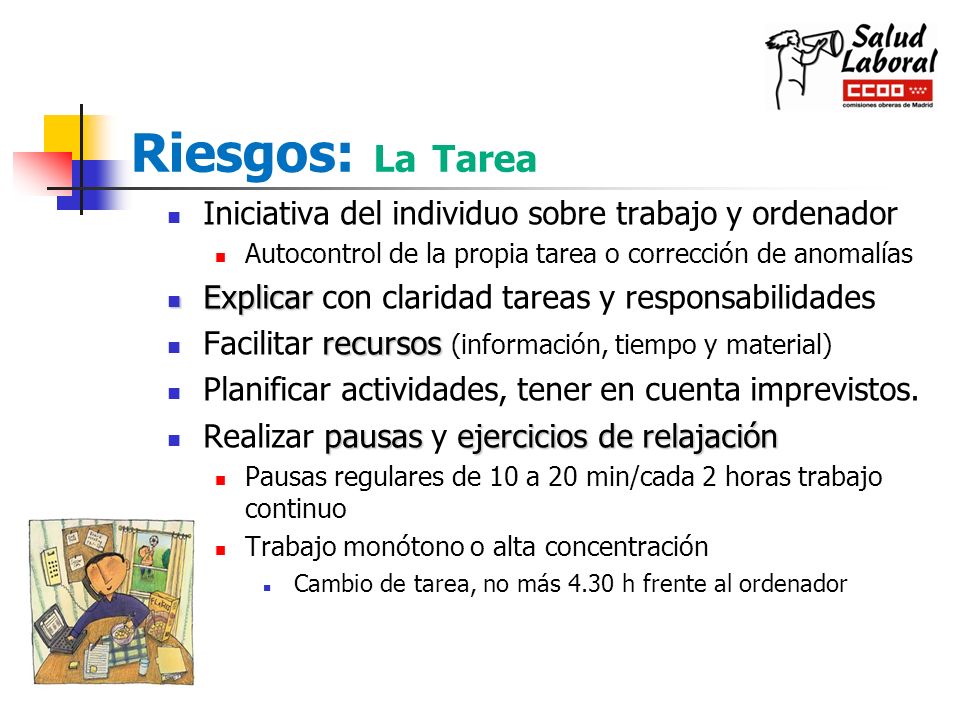 Riesgos: La Tarea Iniciativa del individuo sobre trabajo y ordenador