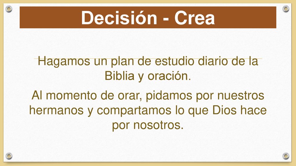 Hagamos un plan de estudio diario de la Biblia y oración.