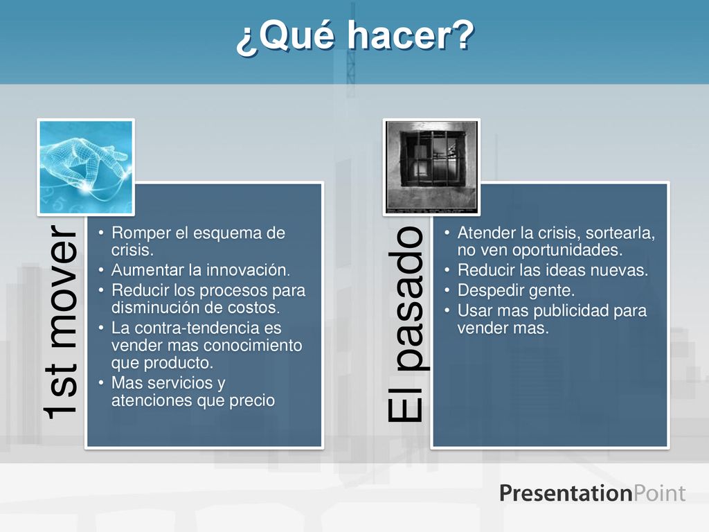 1st mover El pasado ¿Qué hacer Romper el esquema de crisis.