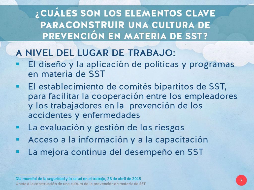 ¿CUÁLES SON LOS ELEMENTOS CLAVE PARACONSTRUIR UNA CULTURA DE PREVENCIÓN EN MATERIA DE SST