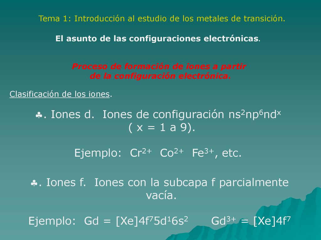. Iones d. Iones de configuración ns2np6ndx ( x = 1 a 9).