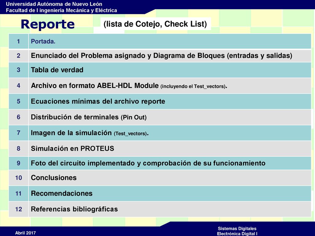 Reporte (lista de Cotejo, Check List)