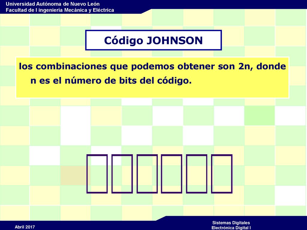 Código JOHNSON los combinaciones que podemos obtener son 2n, donde n es el número de bits del código.