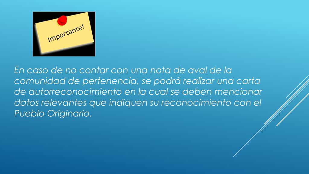 En caso de no contar con una nota de aval de la comunidad de pertenencia, se podrá realizar una carta de autorreconocimiento en la cual se deben mencionar datos relevantes que indiquen su reconocimiento con el Pueblo Originario.