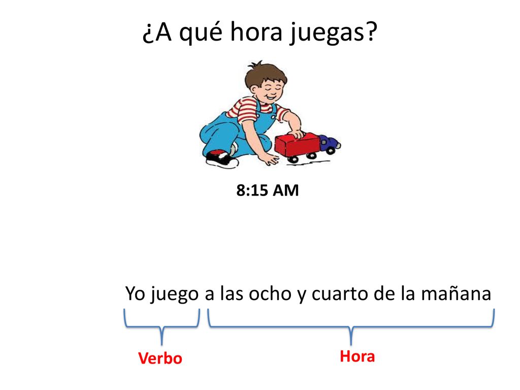 ¿A qué hora juegas Yo juego a las ocho y cuarto de la mañana 8:15 AM