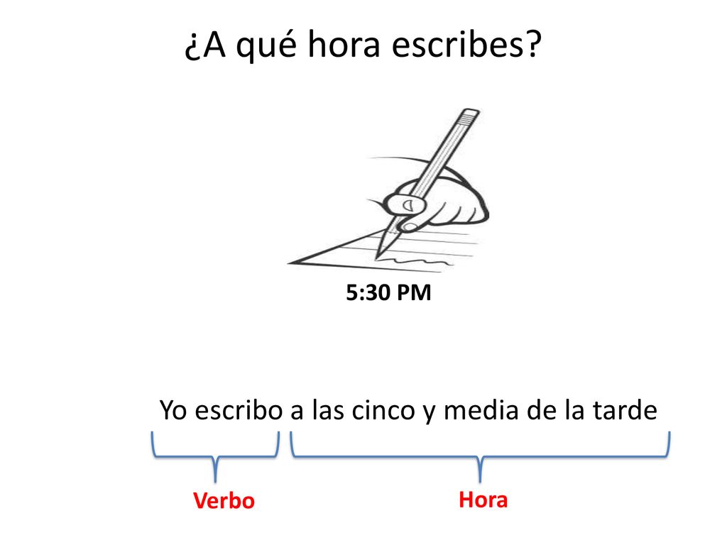 ¿A qué hora escribes Yo escribo a las cinco y media de la tarde